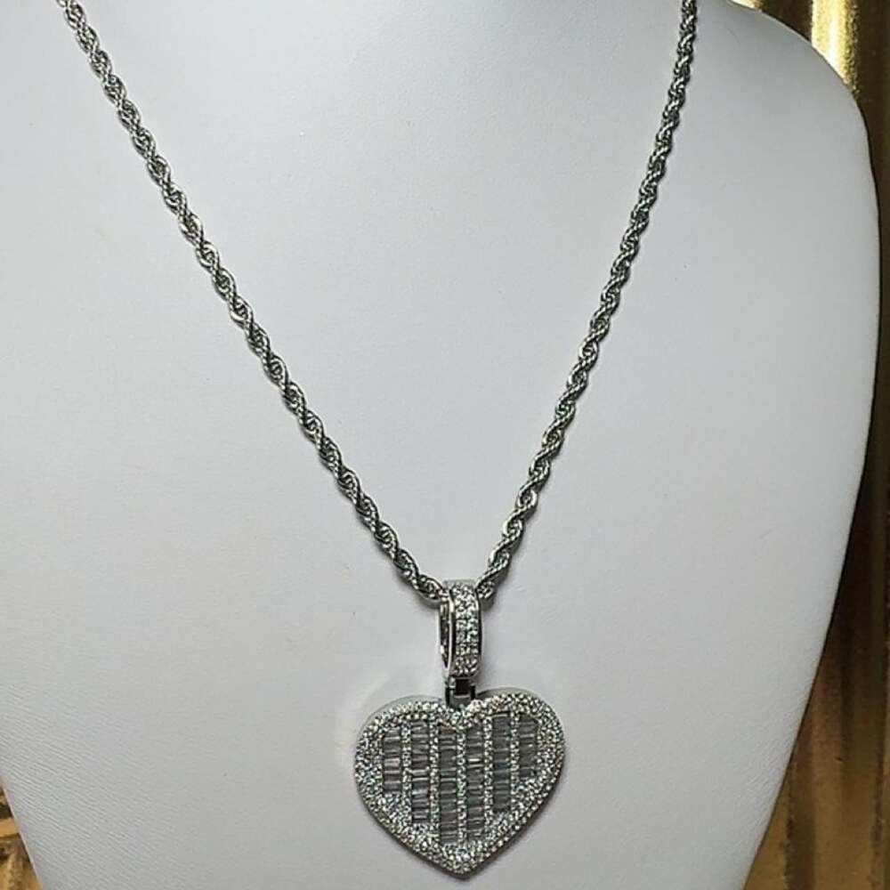 Silver Baguette Heart Necklace 18inch
